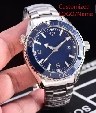 الرجال حالة 600 Relogio Masculino ساعة ميكانيكية المحيط الكون الصلب الأسود الأزرق السيراميك 007 ريترو ساعات أوتوماتيكية مخصصة #6