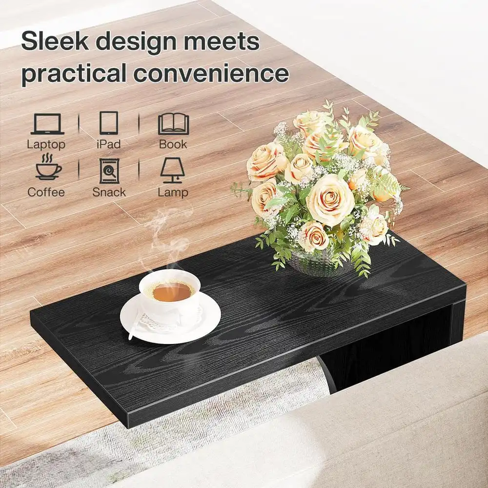 23.62 بوصة. مجموعة طاولة نهاية خشبية سوداء على شكل حرف C مكونة من 2، طاولة جانبية للأريكة للمساحة الصغيرة، طاولة أريكة للمكتب المنزلي #5