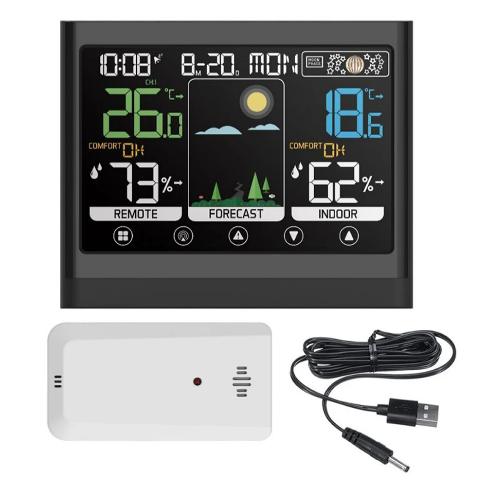 Digital Weather Clock with Touch Screen Technology for Indoor Outdoor Temperature Humidity Range Monitoring Function