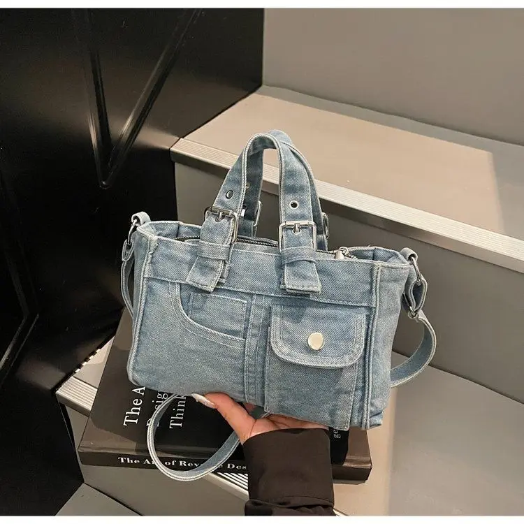 الرجعية الدنيم زر حقيبة يد المرأة مربع سعة كبيرة حقيبة كتف المرأة Harajuku عادية تنوعا اليومية حقائب كروسبودي 2025 #5