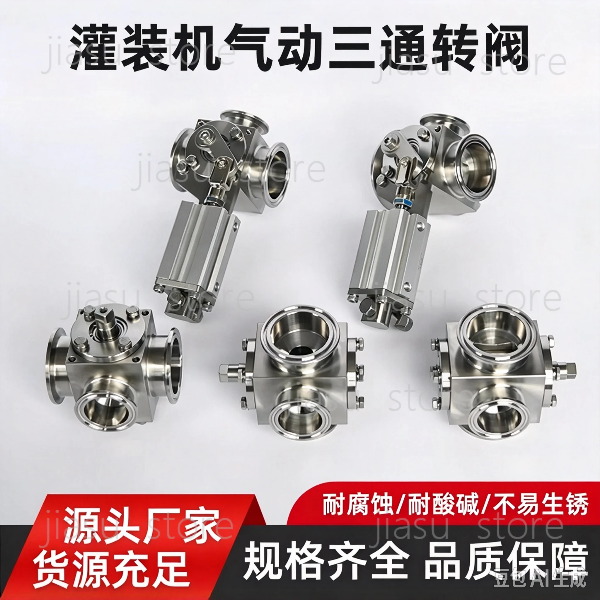 Three Way Pneumatic Rotary Valve, Filling Machine Sanitary Changeover Valve, Food Grade Fluid Pipe Control Accessory
