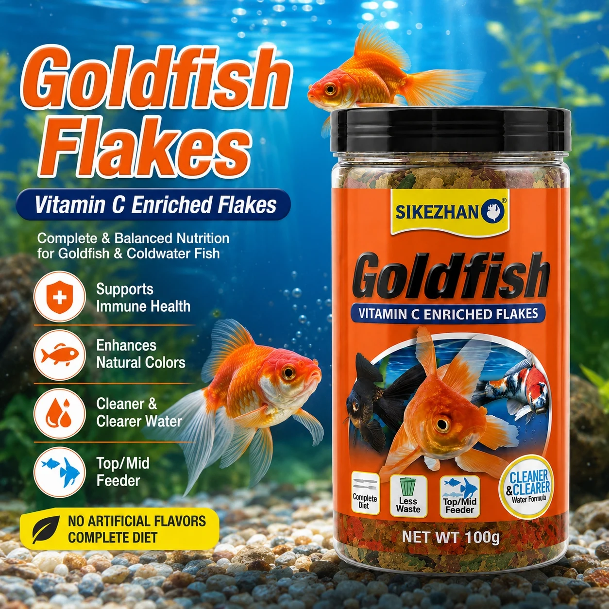 Aquarium Fish Vitamin - SIKEZHAN Goldfish Flakes,Nutritionally Balanced Daily Diet