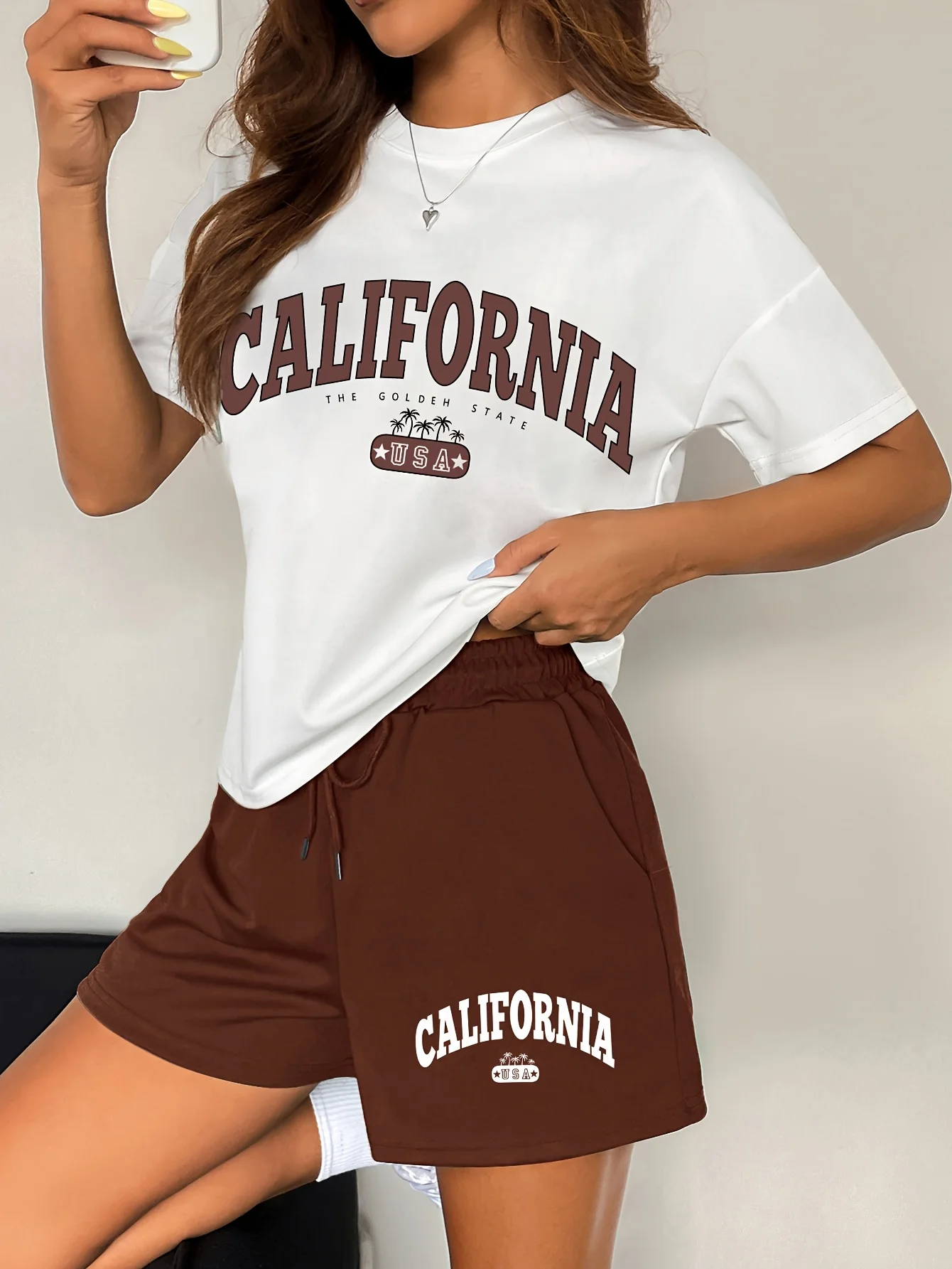 Summer women's set letter printing breathable sweat-absorbing casual fashionable outdoor women's clothing