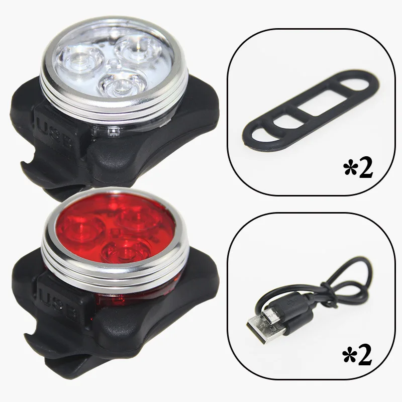 outdoor Bicycle waterproof COB 3 LED USB Rechargeable 4 Modes Bike Night rideFront Head Lamp & Rear Tail Light