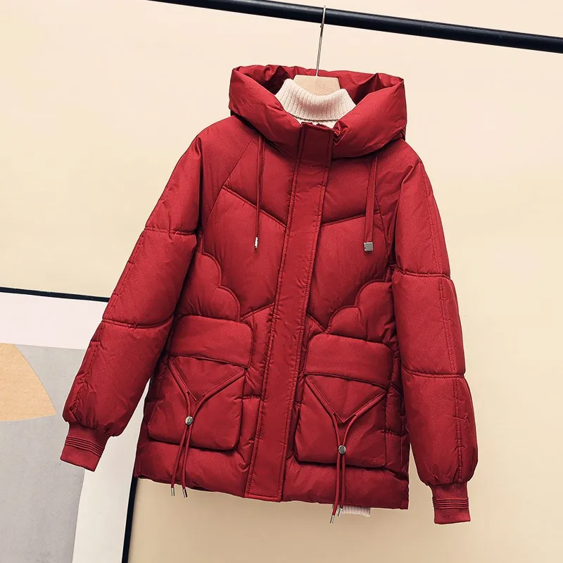 Chaqueta gruesa de gran tamaño con bolsillos para mujer, Parkas de oficina, abrigos de plumón para mamá, ropa informal de estilo coreano, chaqueta