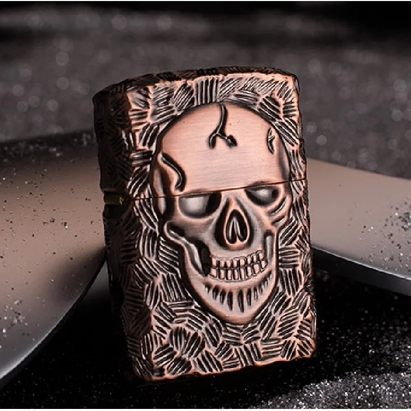 Zorro Fashion Vintage Kerosene Lighter Pure Copper Skull Dominating Personality Creative Windproof Lighter Smoking Men'S Gift