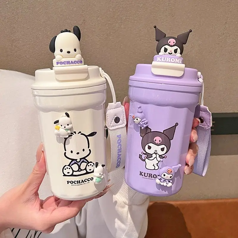 New Sanrio Kuromi Thermos Bottle 480ML Kawaii Insulation Cup Women Pochacco Portable Coffee 316 Stainless Steel Water Bottle