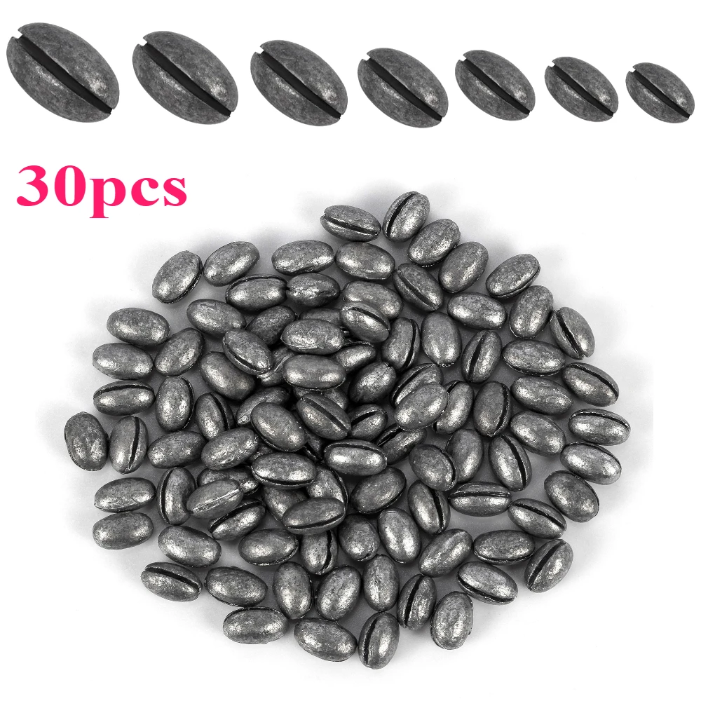 30pcs Fishing Lead Solid Oval Split Shot Lead Sinker Bean Shaped Weight Lead Fishing Lure Accessories Fishing Sinker