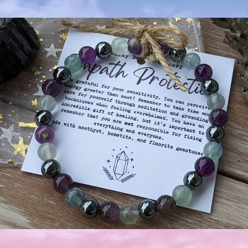 1pc/Empath Protection Bracelet 6mm Gemstone Bracelet Emotional Support Amethyst • Fluorite • Hematite Healing Bracelet Women’s S