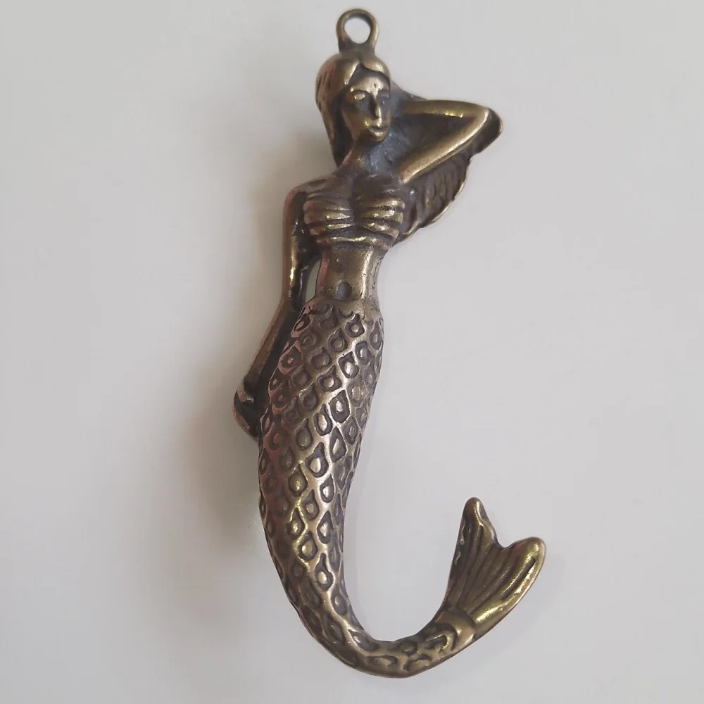 العتيقة النحاس حورية البحر الأسماك الحرفية DIY زخرفة مصغرة سطح المكتب اكسسوارات الديكور p0792