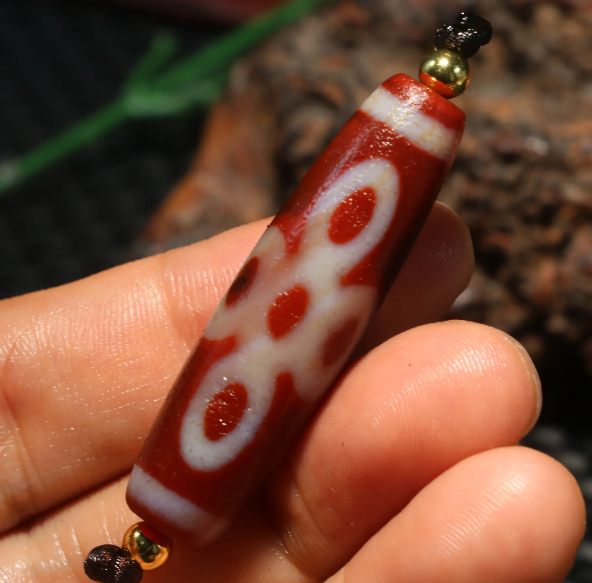 Energy Magic Tibetan old Agate Oily Patina 5 Eyed Lightening Fast Fortune dZi Bead Pendant Amulet Timestown RPL230614A2