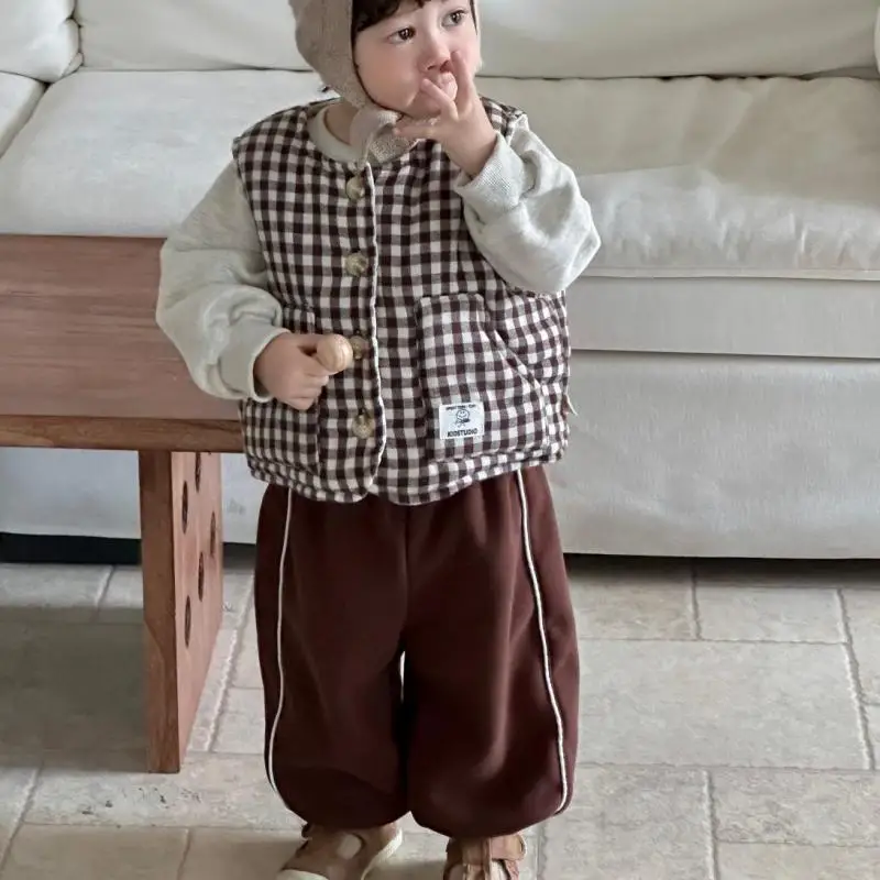 

2025 Winter New Children Plaid Vest For Boys Girls Thick Warm Vest Coat Baby Fleece Vest Jacket Thick Kids Clothes