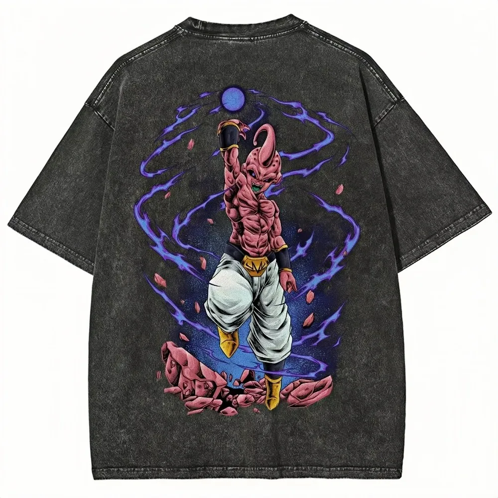 Dragon Ball Vintage Acid Wash T-Shirt MAJIN BUU Japanische Anime Wash Old Casual Cotton Punk Y2K Kurzarm