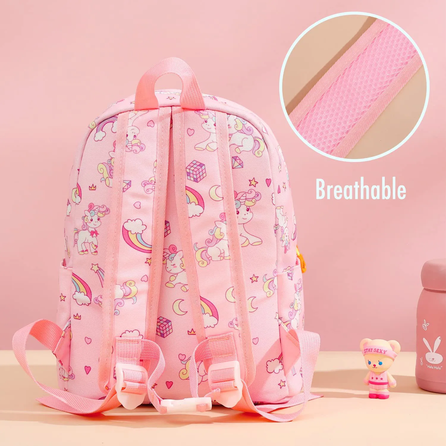 Zaino per bambini Nicorn con ricamo personalizzato zaino leggero e traspirante carino piccolo arcobaleno con guinzaglio per ragazze nome