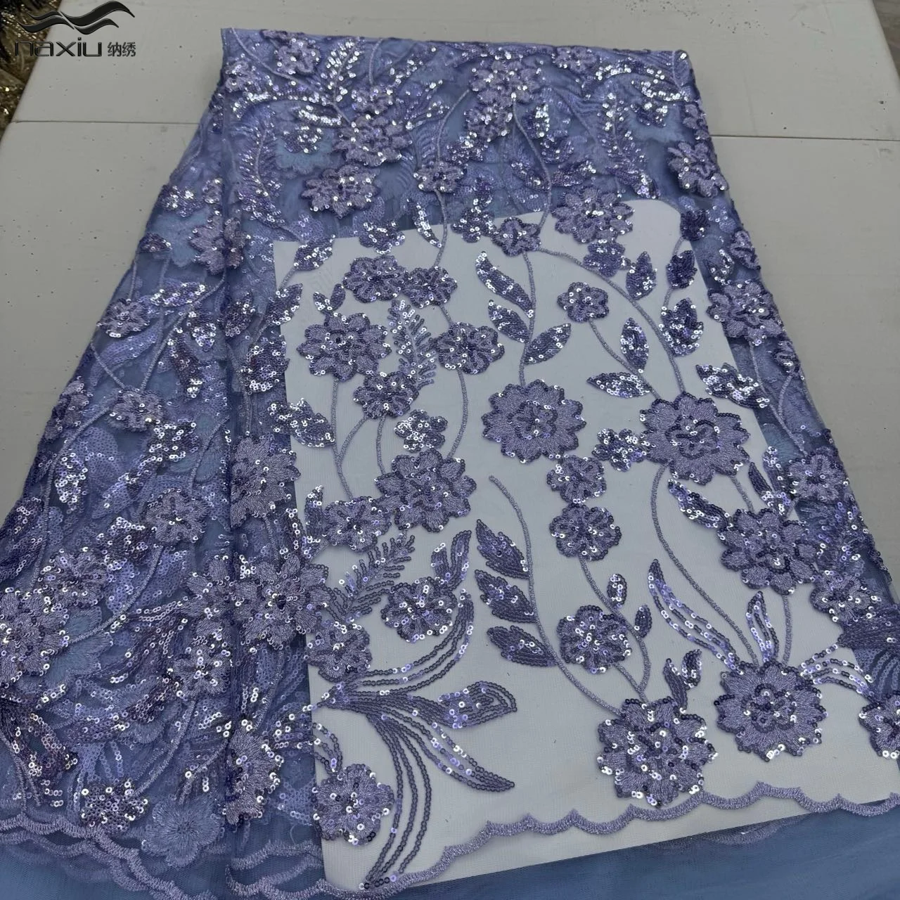 

Madison 2026 High Quality French Nigerian Sequins Lace Fabric African Tulle Lace Fabric for Bridal Wedding Dress Sewing