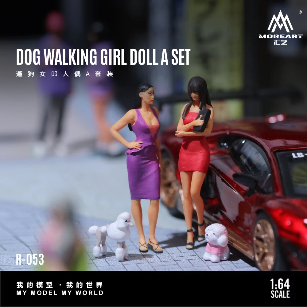 

More Art 1:64 The Dog-Walking Girl Model Doll Set, Resin Decoration Figure Model for Gift&Display&Collection
