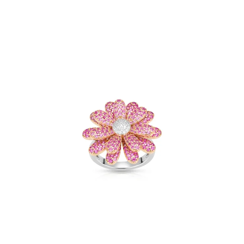 Bellux 925 Silver Synthetic Zircon Rings Daisy Pink White Sunflower Full Diamond Fashion Sweet Ring for Girl