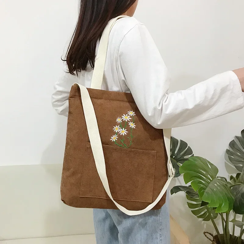 Large Women Shoulder Shopper Bag Ladies Canvas Tote Shopping Bags Corduroy Female Handbag Crossbody Book Bags for Girl Student