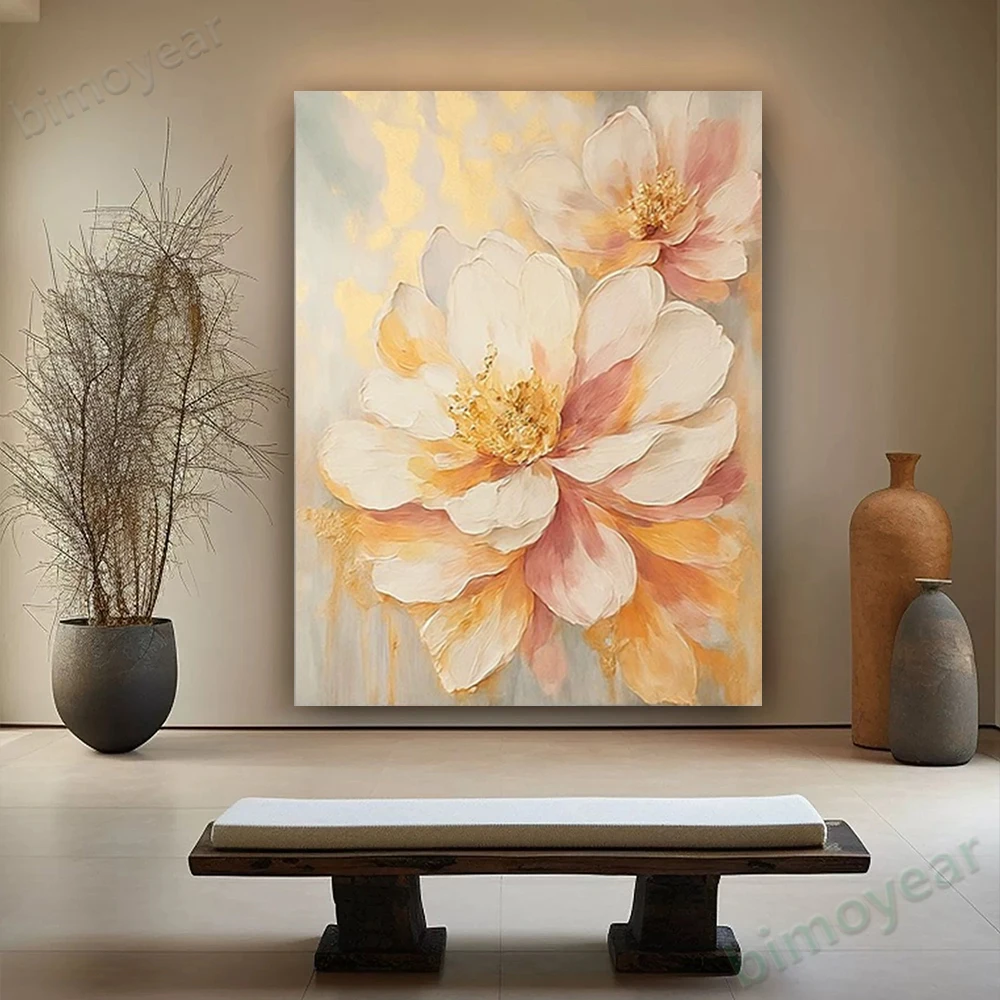 لوحة زيتية تجريدية مرسومة يدويًا بنسبة 100% على شكل زهور صفراء لوحة جدارية أصلية لتزيين غرفة المعيشة المنزلية طلاء جمالي داخلي #3