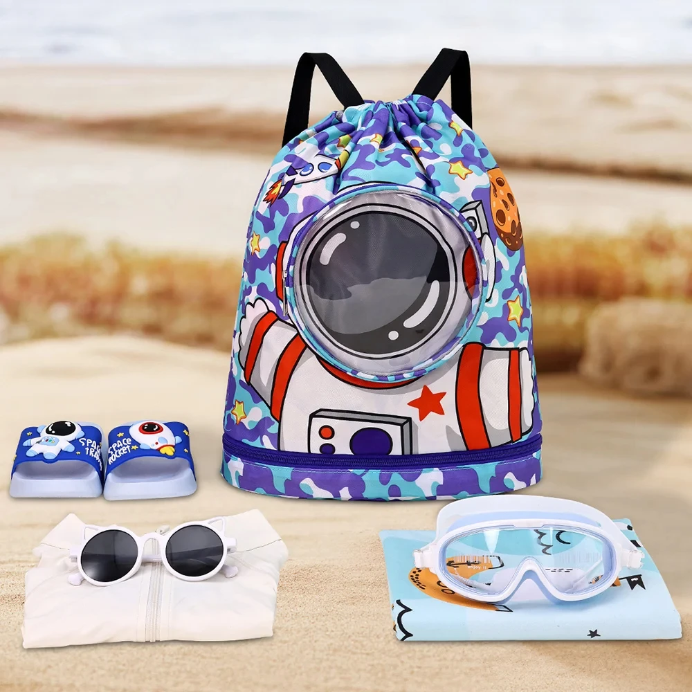 Childrens Cartoon Swimming Bag Waterproof for Kids Women Wet Dry Clothes with Shoes Goggles Storage Pouch Pool Sports Backpack