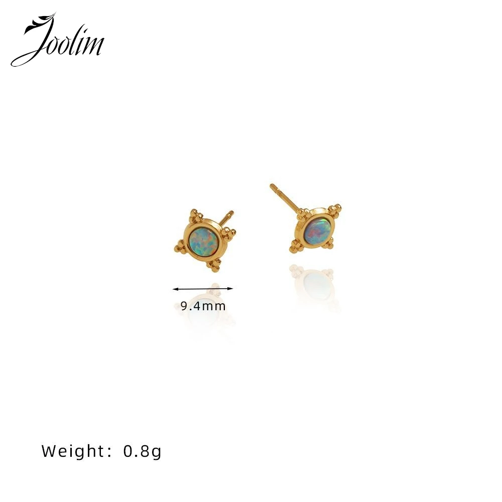 Joolim Jewelry High Quality PVD Wholesale Waterproof Fashion Mini Dream Blue Opal Stone Stud Stainless Steel Earring for Women