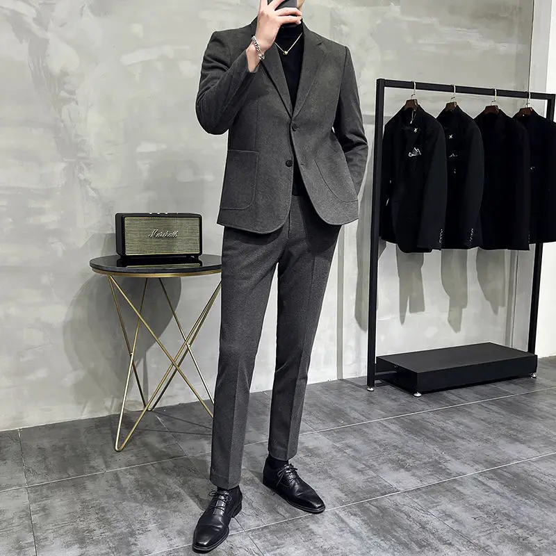 F680234 Thick woolen casual groom suit men\'s suit Korean version slim British style handsome dress