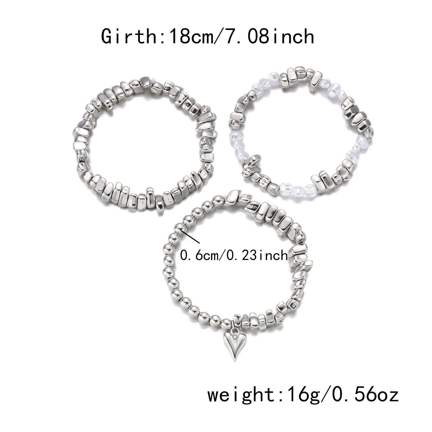 Retro Unregelmäßiges CCB-Perlen Elastisches Armband-Set für Frauen Einfaches Herzförmiges Mehrschichtiges Armband Charms Geburtstags-Schmuck – Detail 9