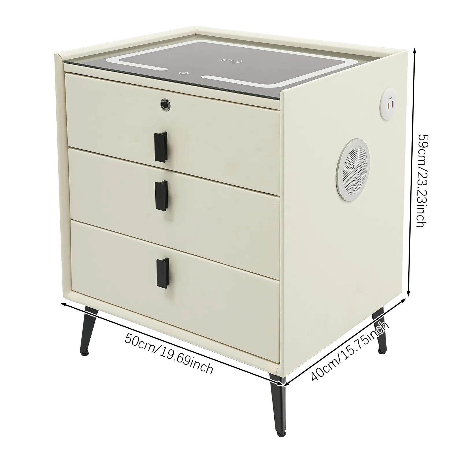 خزانة ذكية بجانب السرير مع قفل ببصمة الإصبع، ومنضدة LED ذات 3 أدراج بسعة 50 كجم لغرفة النوم الحديثة