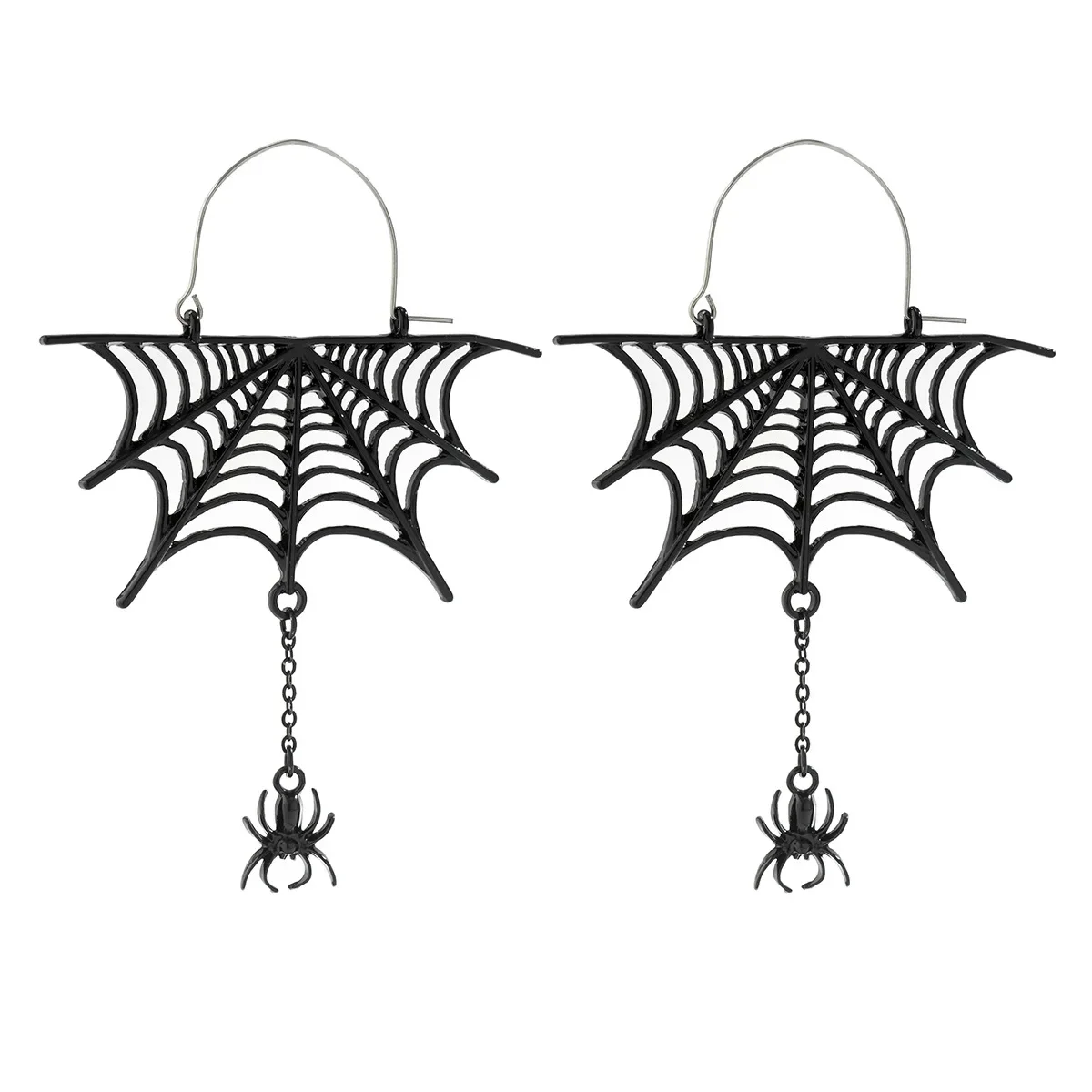 Punk Gothic Metal Black Dangle Earrings Spider  Big Cobweb Earrings Halloween Jewelry