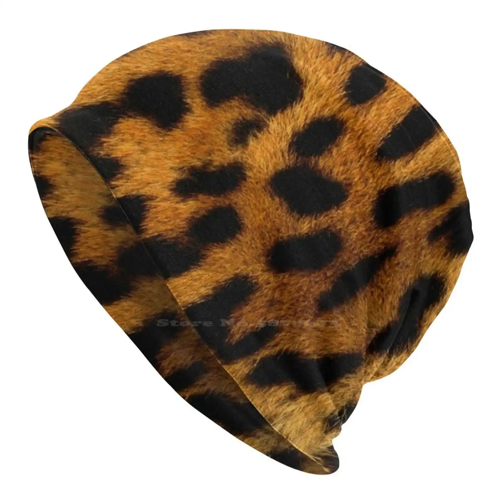 Leopard Fur Knitted Hat Warm Beanie Outdoor Caps Leopard Cheetah Spotted Exotic Trendy Big Cats African Safari Animals