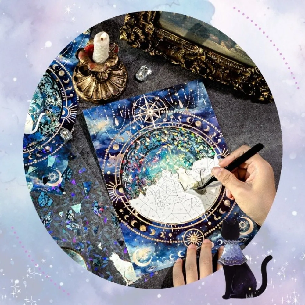 

New Gothic Style Puzzle Stickers PET Material Cute Cat Theme Crystal Paper Puzzle Die Cut Scrapbooking Stickers Journal Decor