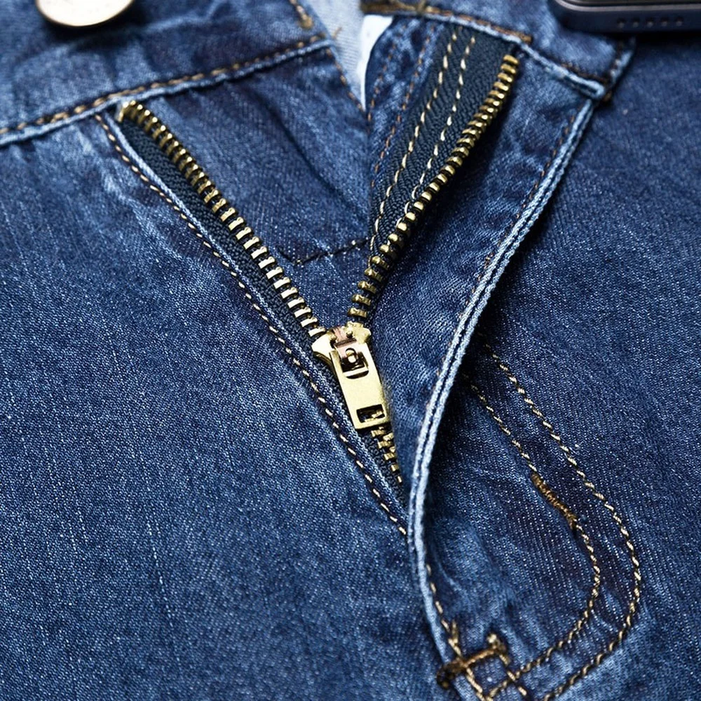 TIGER CASTLE-Jean classique en denim bleu pour homme, pantalon long et droit, de qualité, léger, 100% coton, collection été