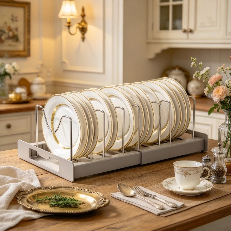Telescopic Kitchen Pot Shelf, Expandable U-shaped Lid Rack, Adjustable Cabinet Organizer Holder with Stable Base, Storage Stand.