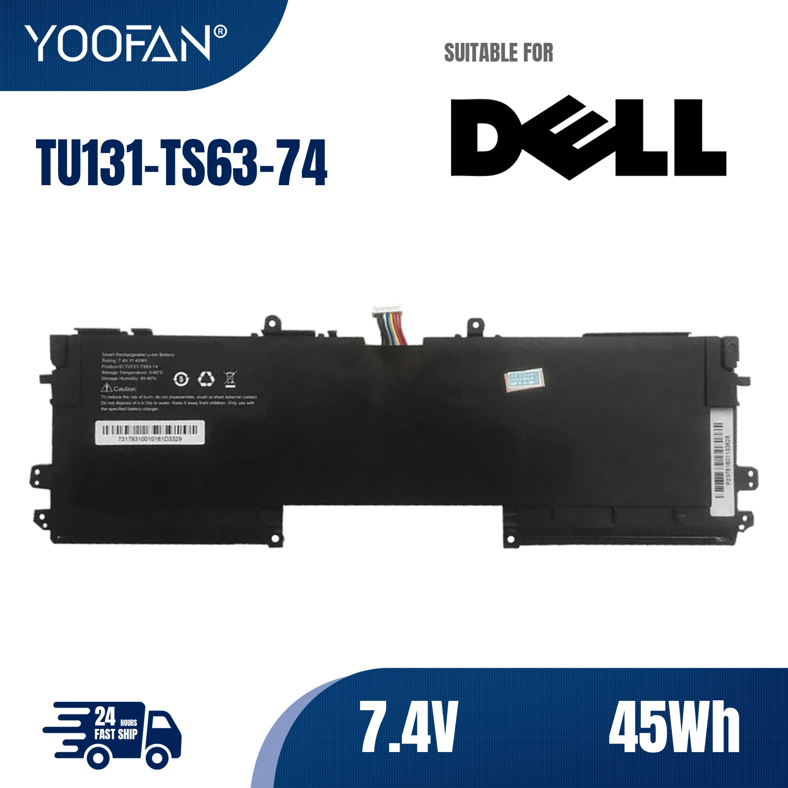 

YOOFAN 7.4V 45WH TU131-TS63-74 TU131 Laptop Battery For DELL XPS13 8808 U13S881 U33X UX32K U731 TU131-TS63-74