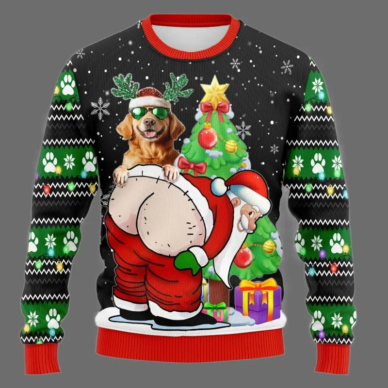 Naughty Santa Pet DogUgly Maglione natalizio Divertente unisex Pullover natalizio Felpa Esilarante barboncino Schnauzer Bulldog Design