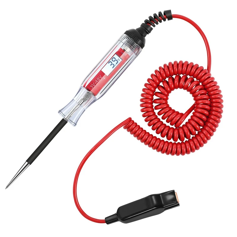 5-48V Digital LCD Display Circuit Tester With 140 Inch Extended Spring Wire,12V Car Truck Vehicles Low Voltage Tester With Voltm