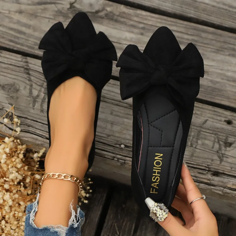 JGSHOWKITO Klassische Damen-Flats mit süßer Schleife, flache Ballerinas für Damen, spitze Zehenpartie, rutschfeste Damen-Mode-Loafer – Detail 2