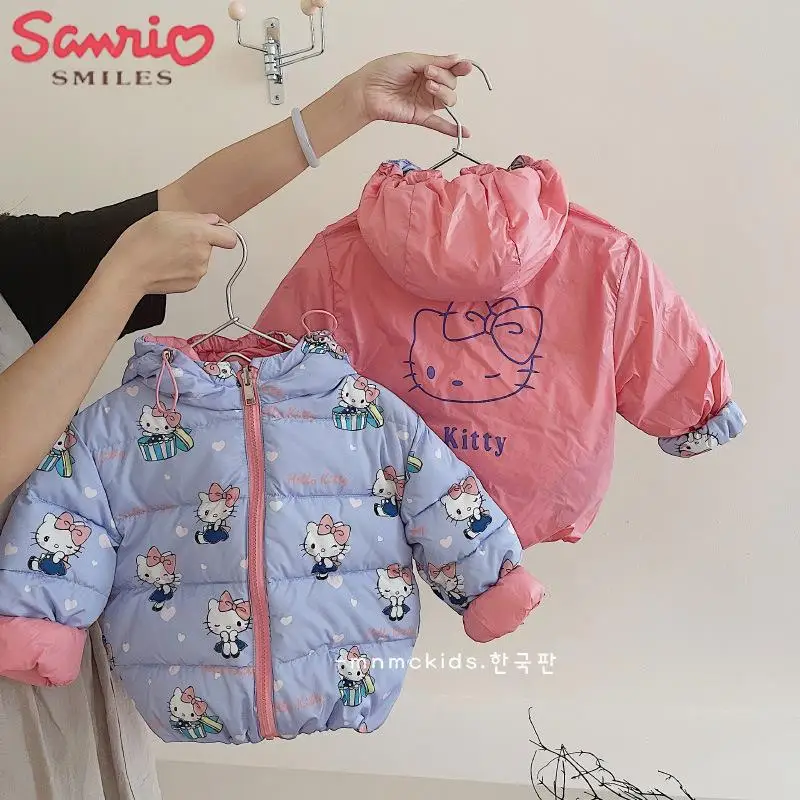 

Sanrios Hello Kittys Y2K Kids Reversible Down Jacket Anime Girl Gift Cartoon Thickened Puffer Jacket Cute Cotton-Padded Jacket