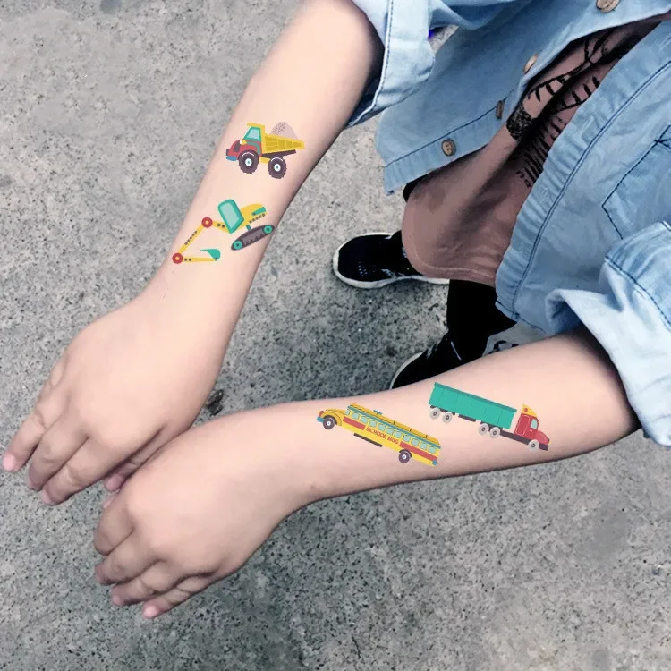 Temporary Tattoo Sticker for Boy Child Car Aircraft Transportation Cartoon Tattoo Kid Body Art Water Transfer Fake Tattoo Decals