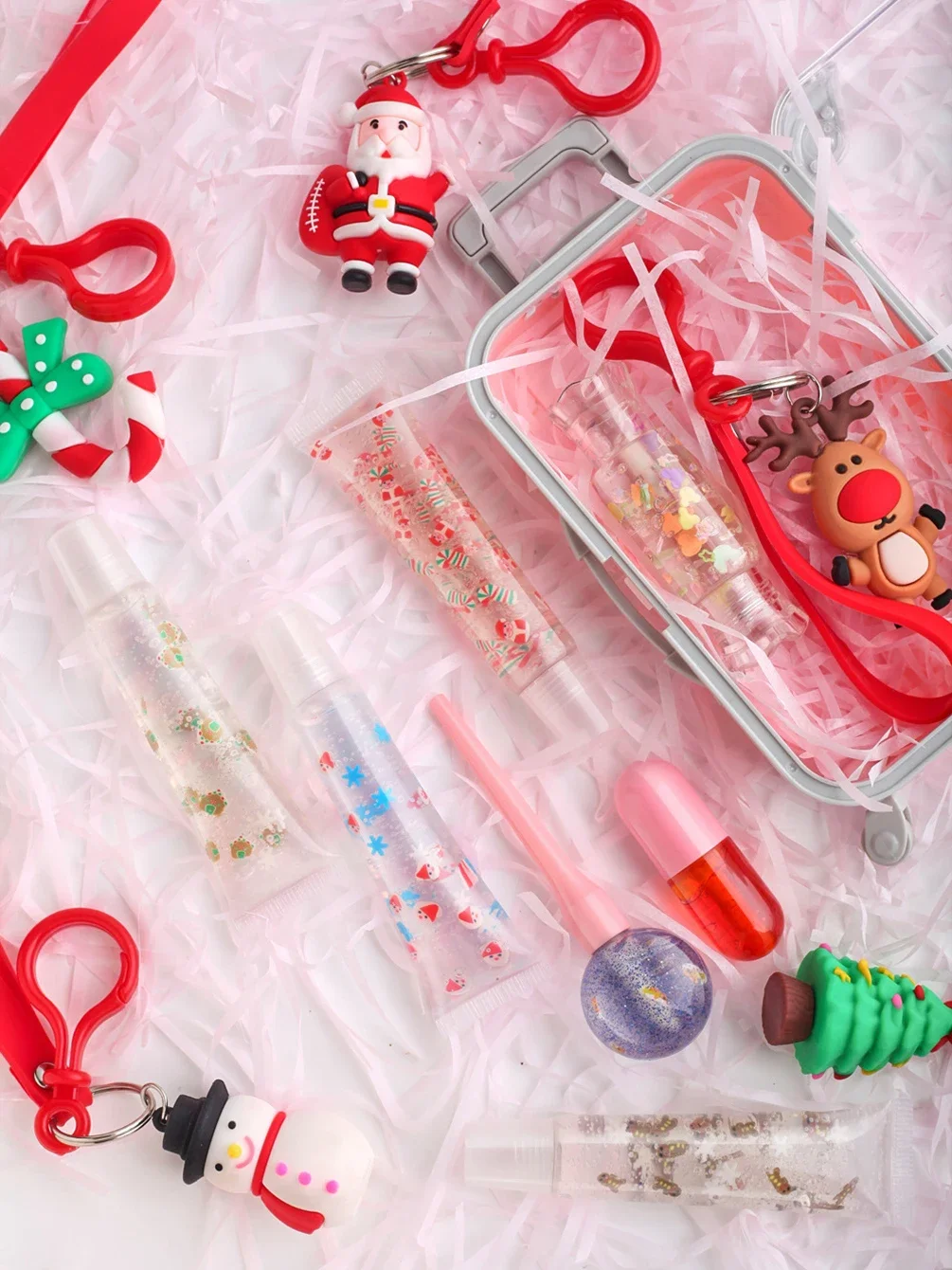 Luggage Box Moisturizer Lips Oil Christmas Style Portable Compact Private Label Lip Care Set Makeup Custom Bulk Beauty