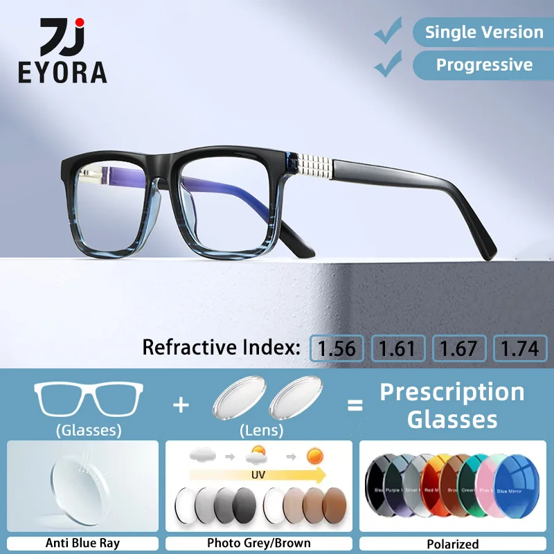 

EYORA Currents TR90 Square Reading Glasses Anti Blue Light Myopia Eyewear Photochromic Progressive Prescription Optical Glasses