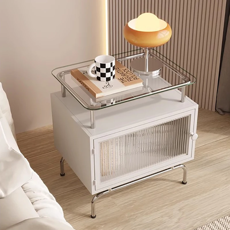 Modern White Luxury Bedside Table Living Room Corner Metal Nordic Nightstands Small Storage Organizer Mueble Bedroom Furniture