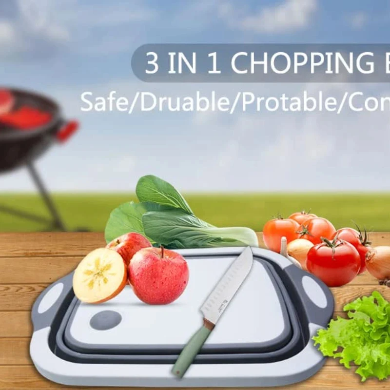Collapsible Kitchen Cutting Board Multifunction Plastic Silicone Picnic Cutting Boards Dish 3 In 1 Folding Drain Baskets