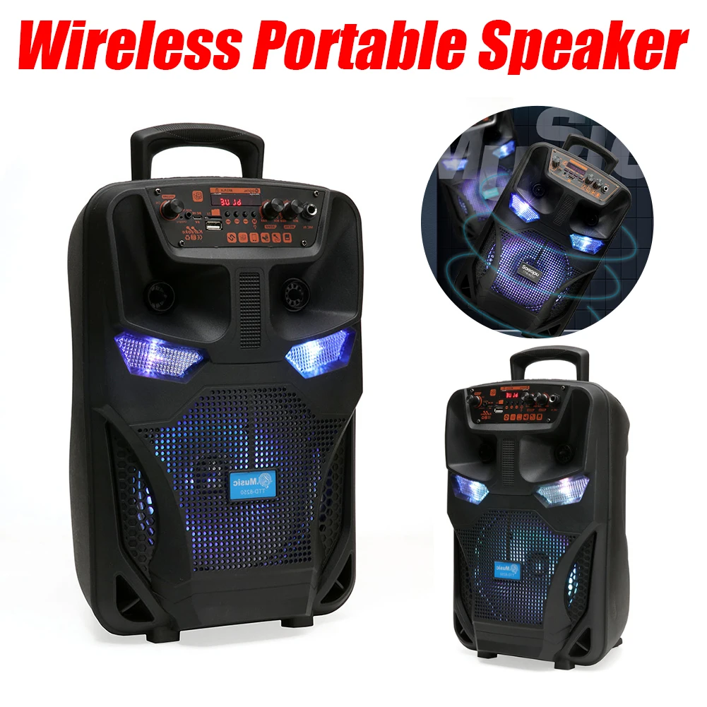 Caixa de Som Portátil Sem Fio Compatível com Bluetooth com Controle Remoto e Microfone, Subwoofer Potente, Suporte para Rádio FM