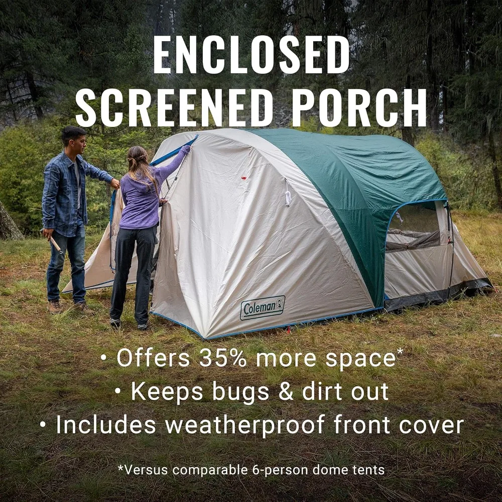 Cabin Camping Tent with Screened Porch, 4/6 Person Weatherproof Tent with Enclosed Screened Porch Option