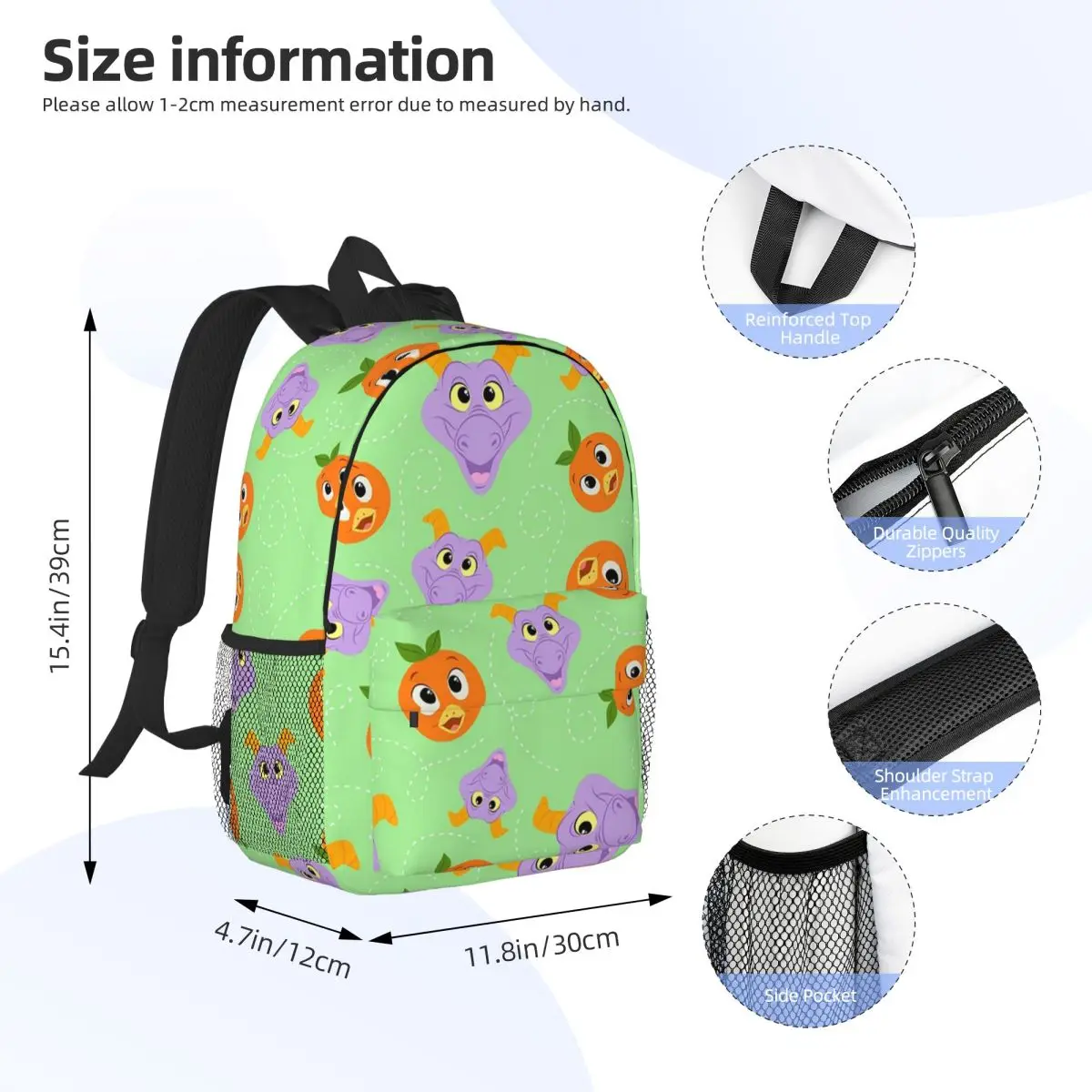 Festival Fresh - Figment And Orange Bird Backpacks Teenager Bookbag Fashion Students School Bags Travel Rucksack Shoulder Bag