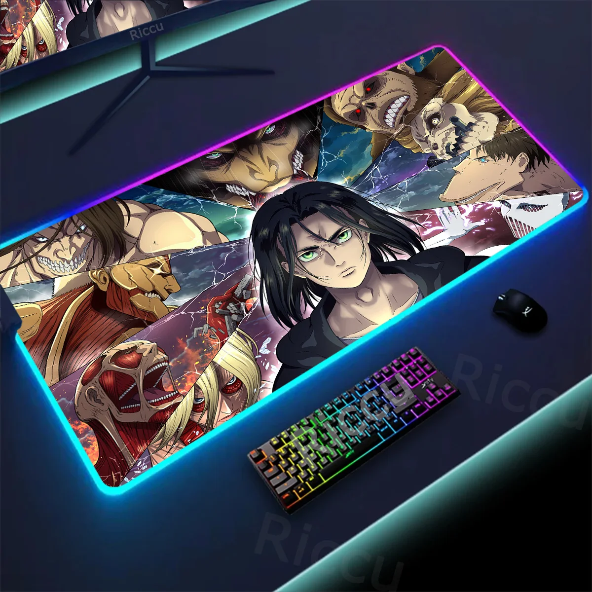 Mousepad Attack On Titan Accessories Mouse Pad Gaming Keyboard Large Rubber Desk RGB LED Anime Computer Carpet Pc Gamer Non-slip