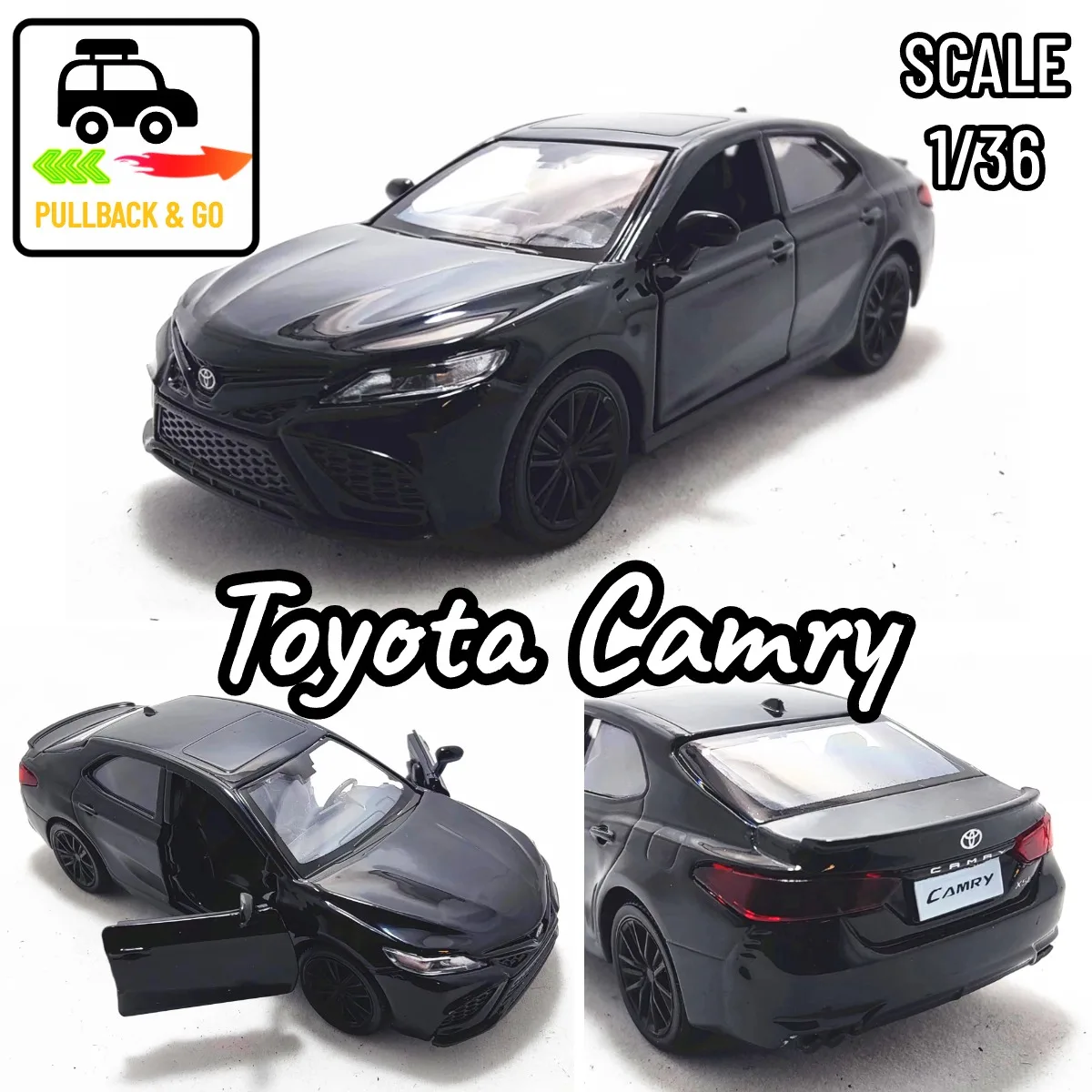 1:36 Toyota Camry Pullback Toy Car Model Mechanic Replica Official Licensed Scale Diecast Miniature Art Xmas Kid Boy Gift