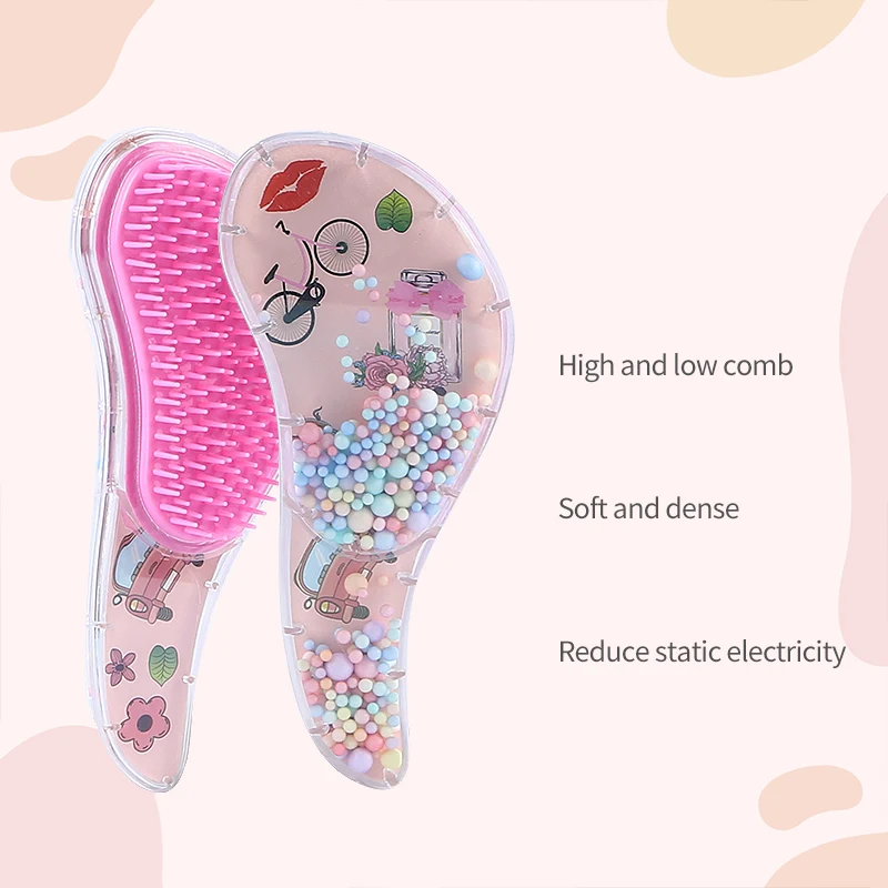 New Cute Hairdressing Comb for Kids Anti-knot Massage Flowing Bead Hair Comb Children Girls Dress Up Makeups Toy Gifts