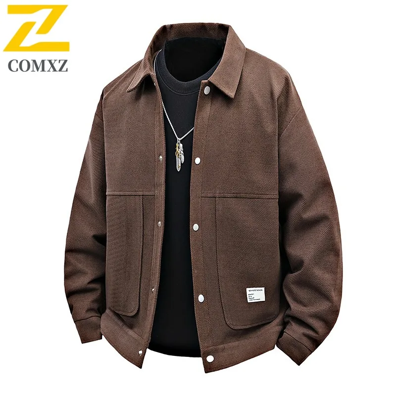 

COMXZ 2025 Mens Jacket Premium Workwear Turndown Collar Windproof Travel Cycling Lightweight Outerwear Streetwear Jackets Autumn
